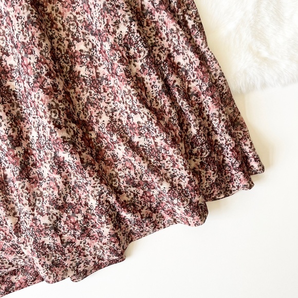 Vintage Ditsy Floral Midi Skirt 90s Boho Skater Pink Burgundy Small - Picture 2 of 8